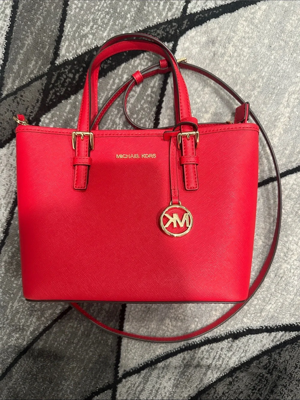 Michael Kors Red Saffiano Satchel with Gold Accent
